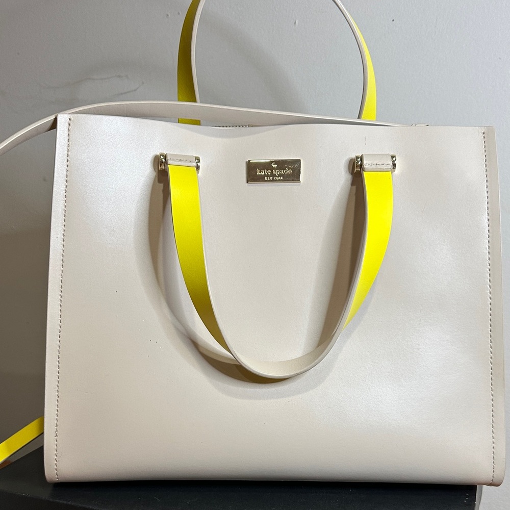 Kate Spade Cream Tote with Yellow Straps